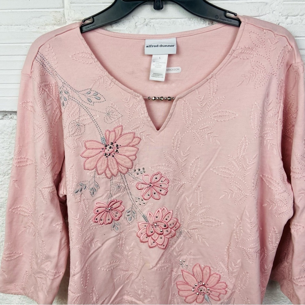 Alfred Dunner Light Pink embroidered Floral Long Sleeve Top size large - Picture 5 of 13